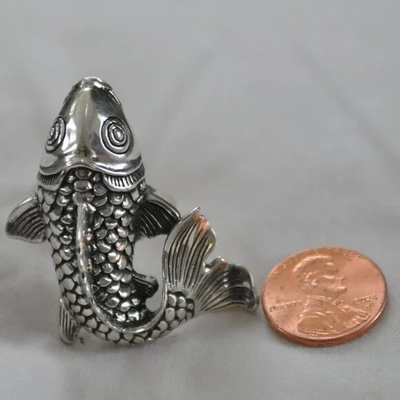 Huge Sterling Silver Koi Fish Statement Ring - Picture 2 of 5